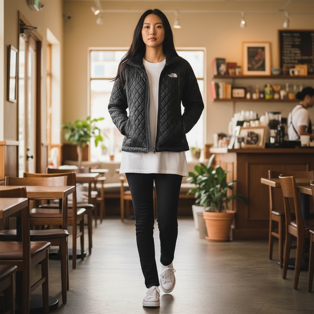 The North Face Shasta Black Full Zip Quilted Fleece Reversable Jacket Coat